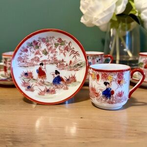 11 Piece Vintage 1900s Kutani Style Geisha Demitasse Set – Cherry Blossom Dream